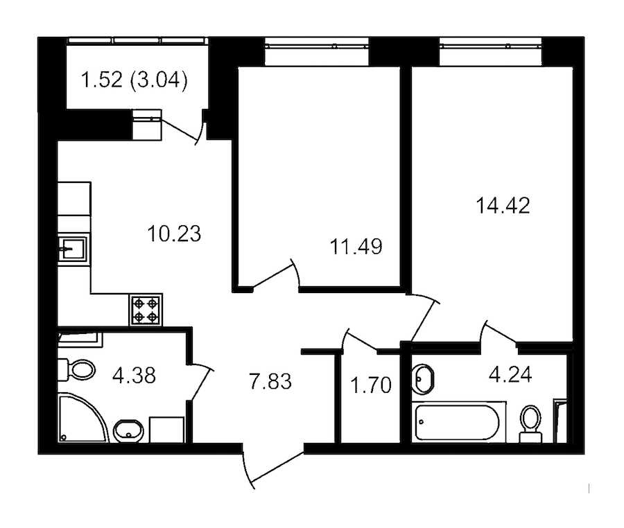 Двухкомнатная квартира в : площадь 57.33 м2 , этаж: 2 – купить в Санкт-Петербурге