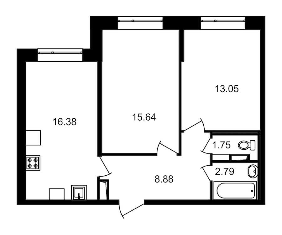Двухкомнатная квартира в : площадь 58.49 м2 , этаж: 1 – купить в Санкт-Петербурге
