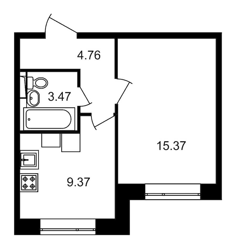 Однокомнатная квартира в : площадь 32.97 м2 , этаж: 1 – купить в Санкт-Петербурге