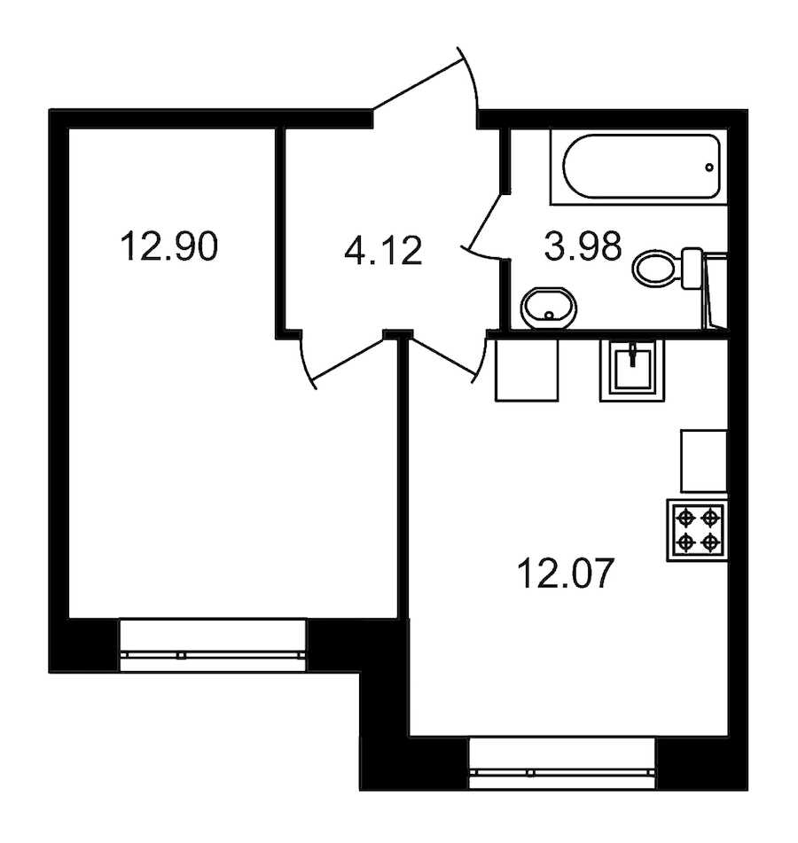 Однокомнатная квартира в : площадь 33.07 м2 , этаж: 1 – купить в Санкт-Петербурге