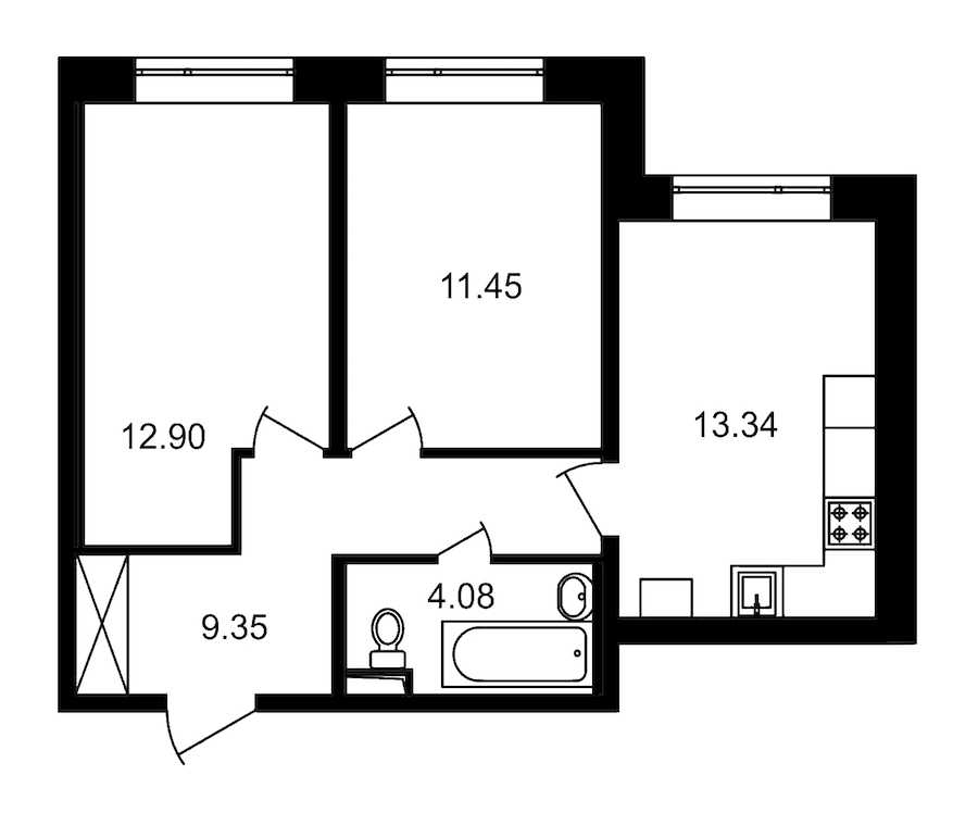 Двухкомнатная квартира в : площадь 51.12 м2 , этаж: 1 – купить в Санкт-Петербурге