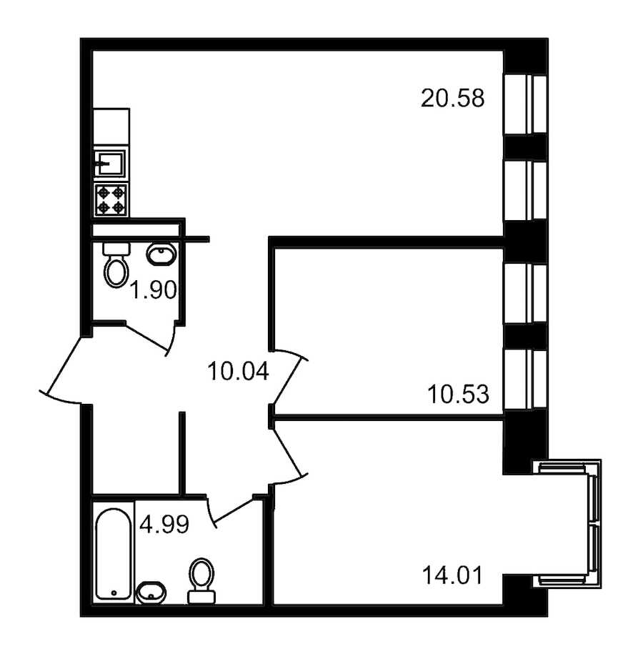 Двухкомнатная квартира в : площадь 62.05 м2 , этаж: 3 – купить в Санкт-Петербурге