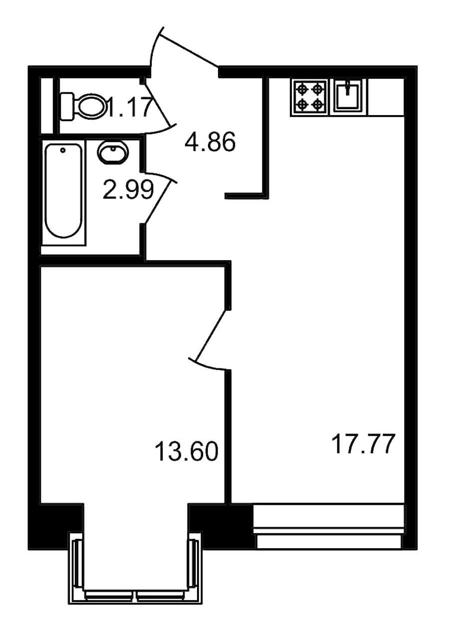 Однокомнатная квартира в : площадь 40.39 м2 , этаж: 3 – купить в Санкт-Петербурге