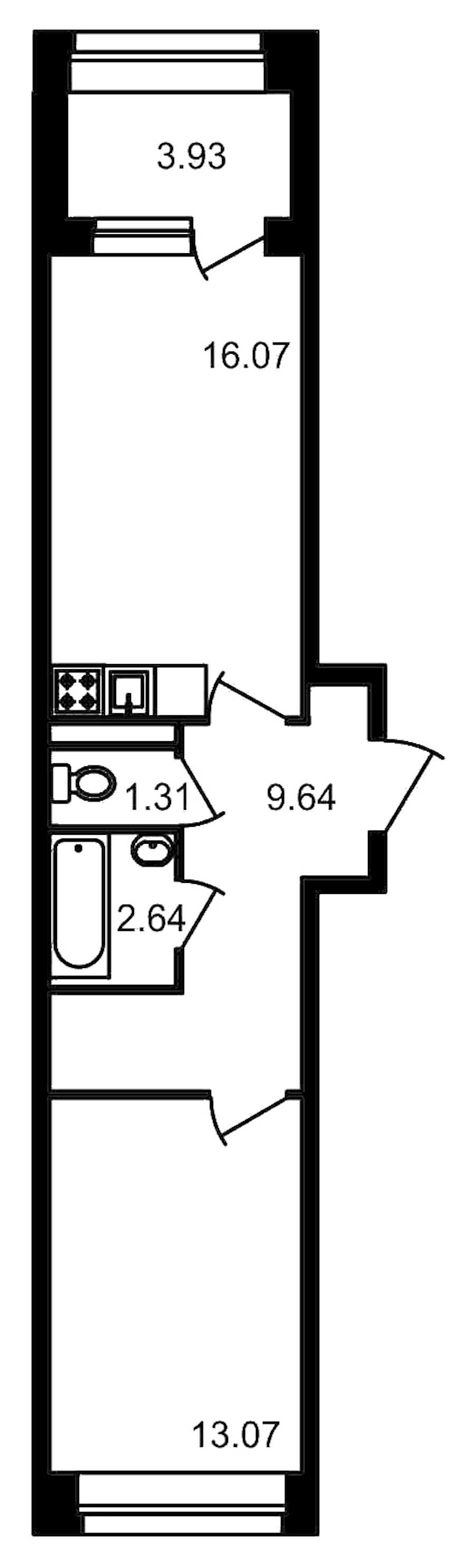 Однокомнатная квартира в : площадь 46.66 м2 , этаж: 2 – купить в Санкт-Петербурге