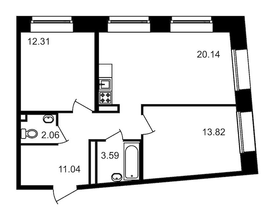 Двухкомнатная квартира в : площадь 62.88 м2 , этаж: 4 – купить в Санкт-Петербурге