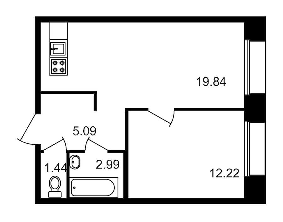 Однокомнатная квартира в : площадь 41.58 м2 , этаж: 2 – купить в Санкт-Петербурге