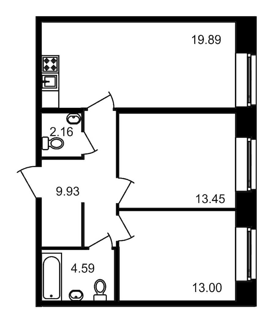 Двухкомнатная квартира в : площадь 63.02 м2 , этаж: 2 – купить в Санкт-Петербурге