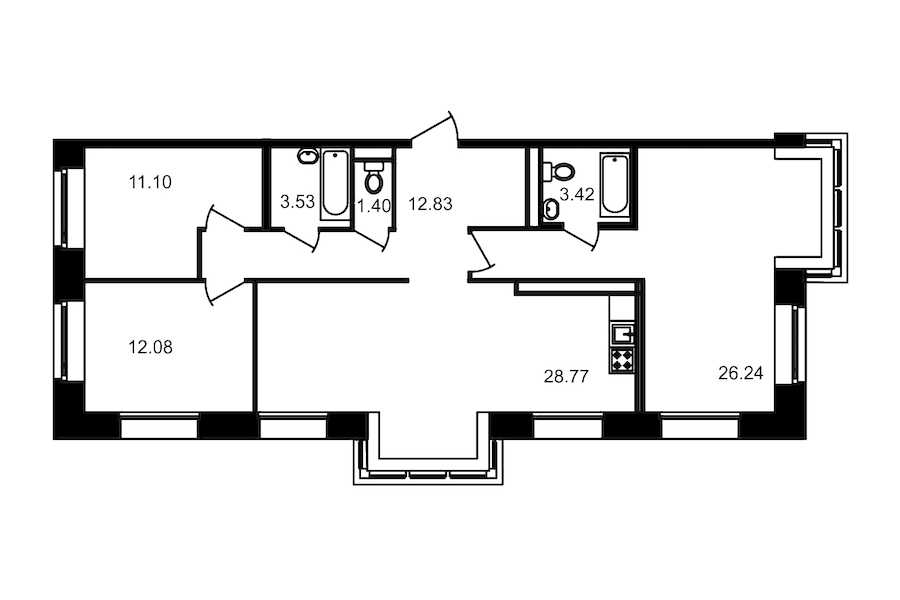 Трехкомнатная квартира в : площадь 99.37 м2 , этаж: 3 – купить в Санкт-Петербурге