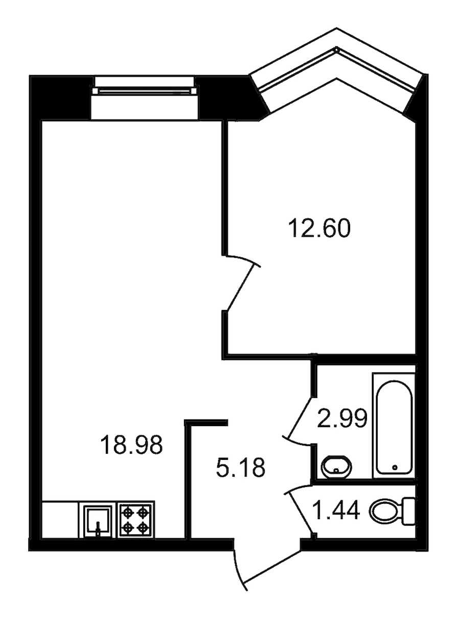 Однокомнатная квартира в : площадь 41.19 м2 , этаж: 3 – купить в Санкт-Петербурге