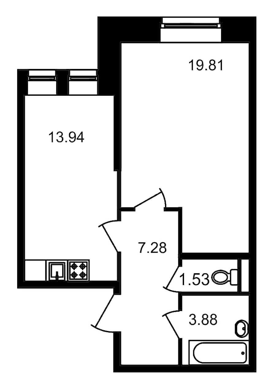 Однокомнатная квартира в : площадь 46.44 м2 , этаж: 3 – купить в Санкт-Петербурге