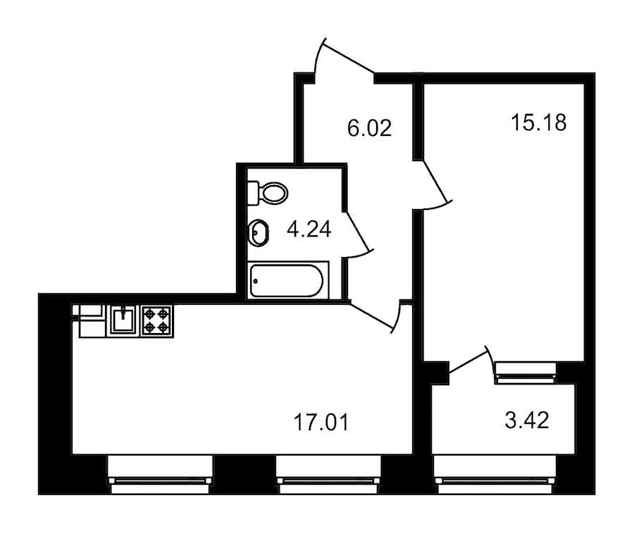 Однокомнатная квартира в ЦДС: площадь 45.83 м2 , этаж: 4 – купить в Санкт-Петербурге
