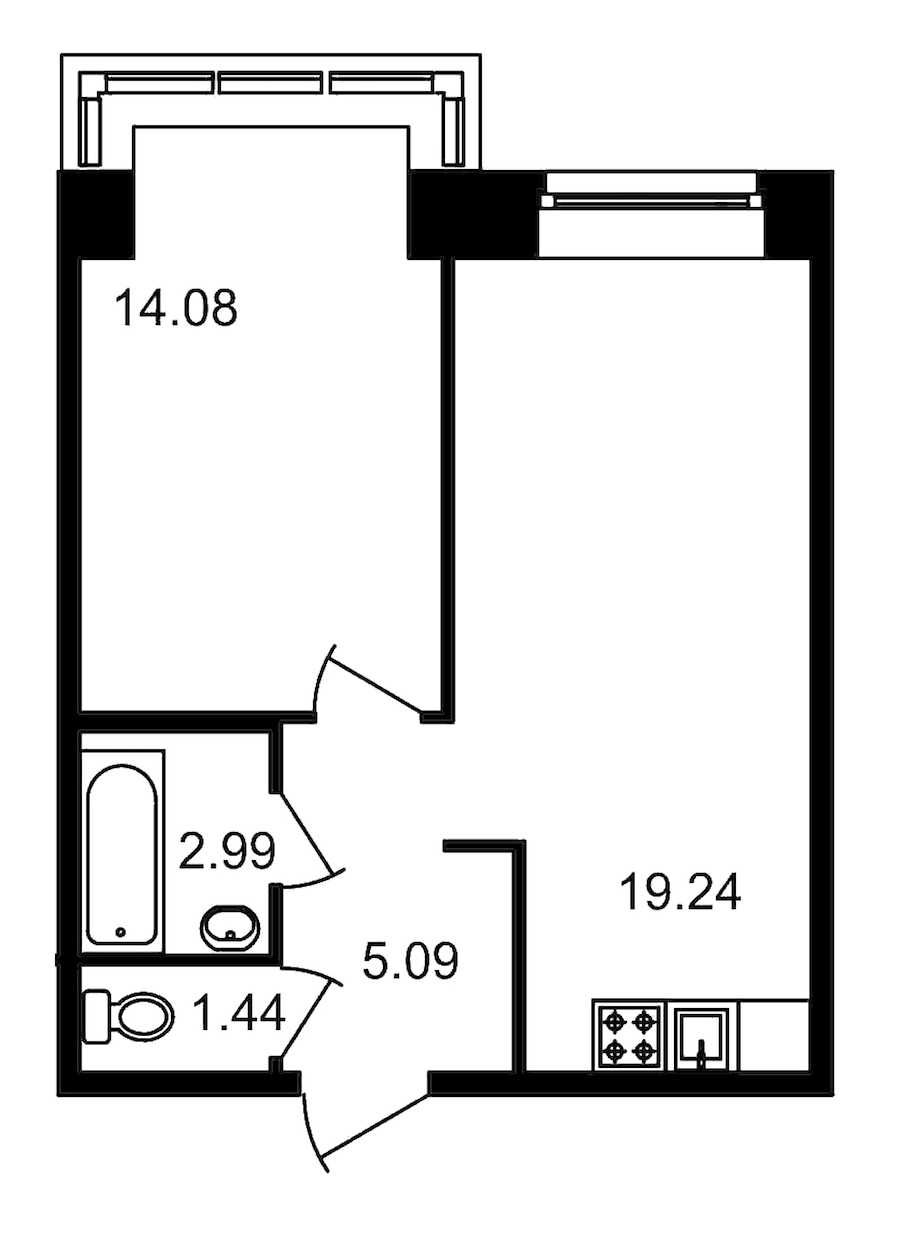 Однокомнатная квартира в : площадь 42.84 м2 , этаж: 3 – купить в Санкт-Петербурге