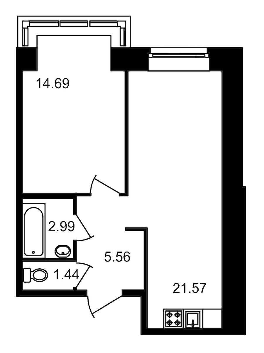 Однокомнатная квартира в ЦДС: площадь 46.25 м2 , этаж: 3 – купить в Санкт-Петербурге