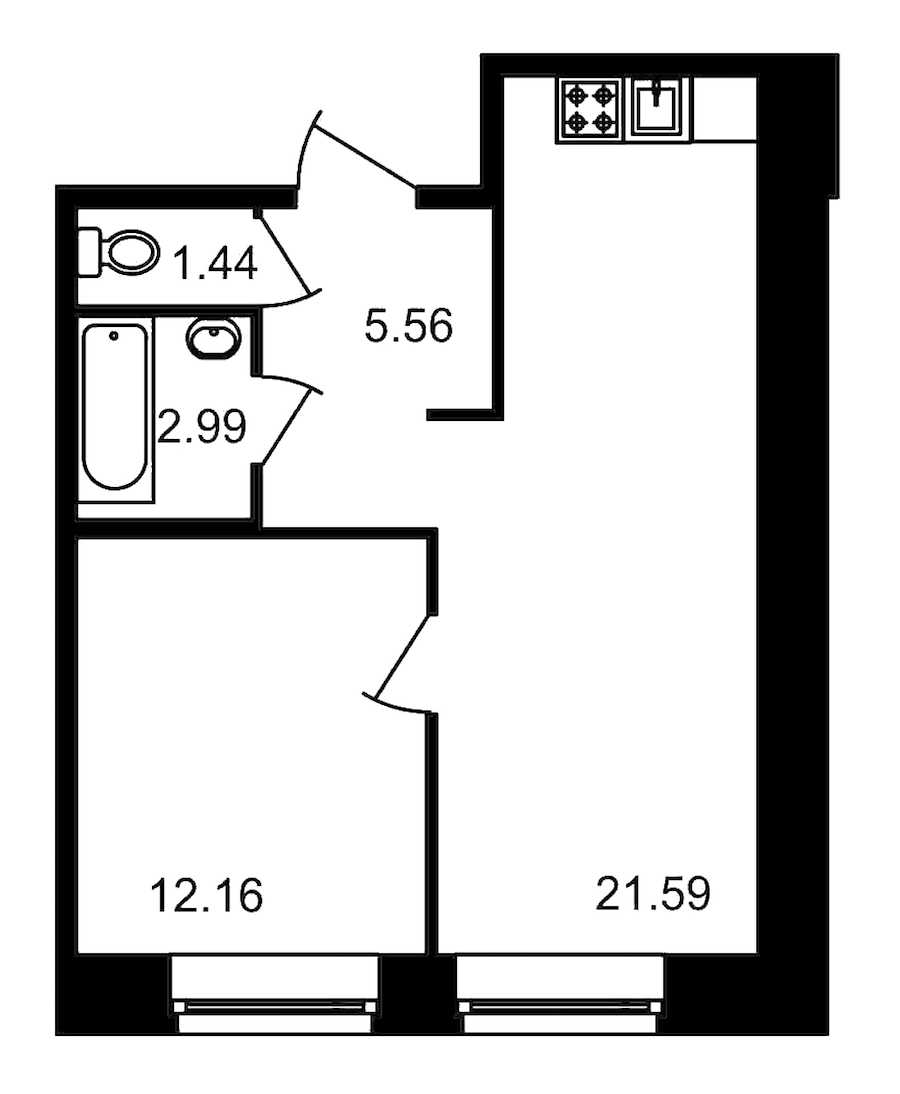 Однокомнатная квартира в : площадь 43.74 м2 , этаж: 4 – купить в Санкт-Петербурге