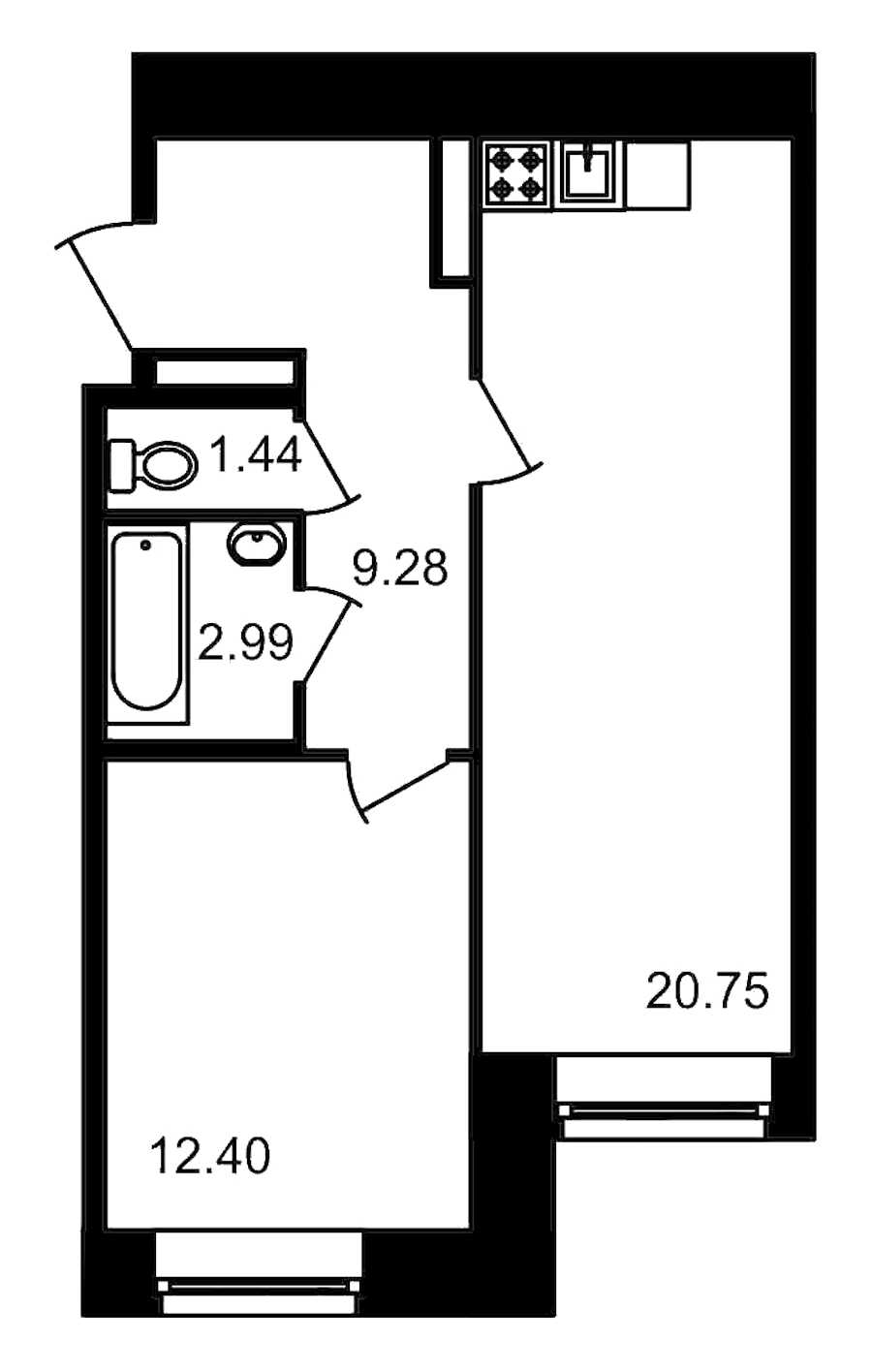 Однокомнатная квартира в : площадь 46.86 м2 , этаж: 2 – купить в Санкт-Петербурге