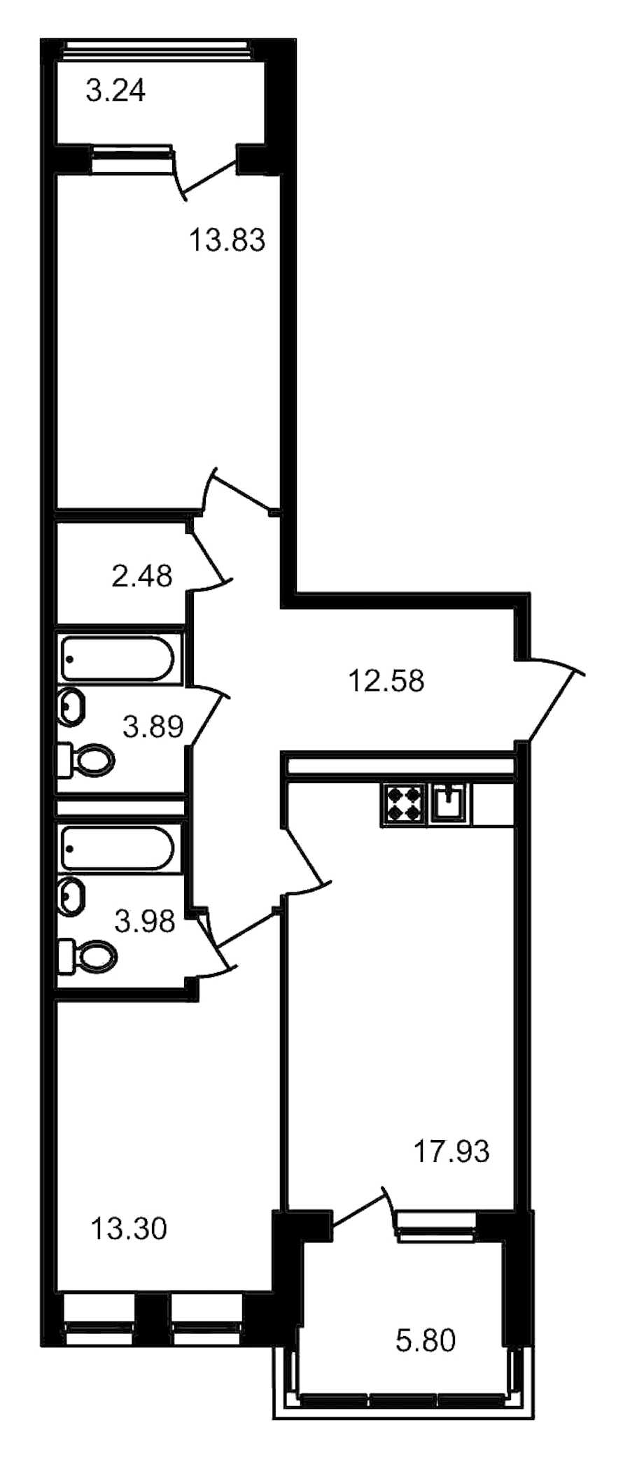 Двухкомнатная квартира в : площадь 61.72 м2 , этаж: 4 – купить в Санкт-Петербурге