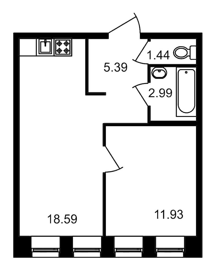 Однокомнатная квартира в : площадь 40.34 м2 , этаж: 4 – купить в Санкт-Петербурге