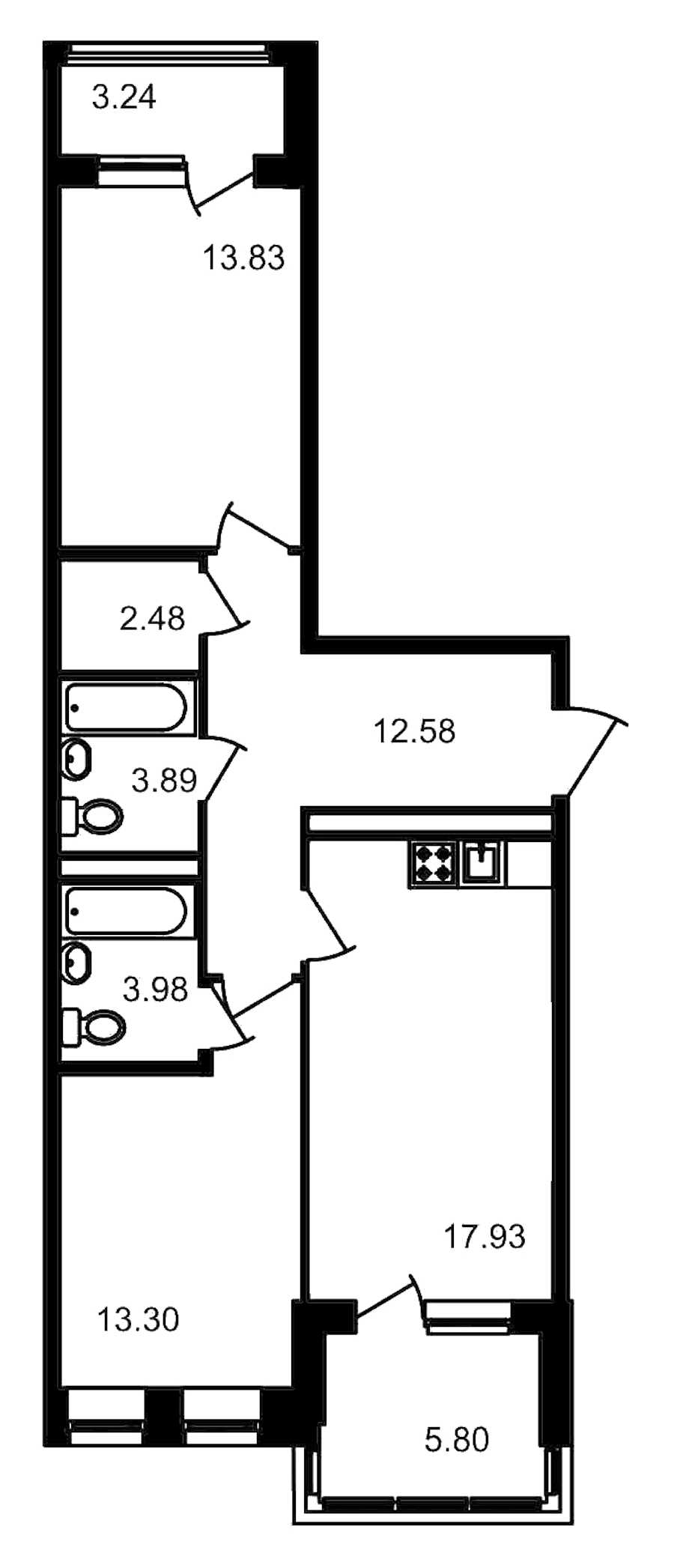 Двухкомнатная квартира в : площадь 77.03 м2 , этаж: 3 – купить в Санкт-Петербурге