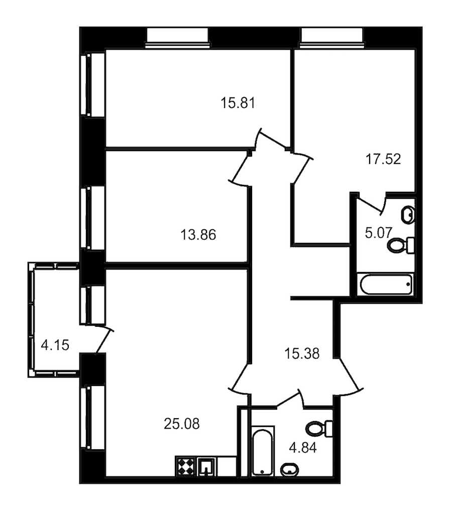 Трехкомнатная квартира в : площадь 101.71 м2 , этаж: 3 – купить в Санкт-Петербурге