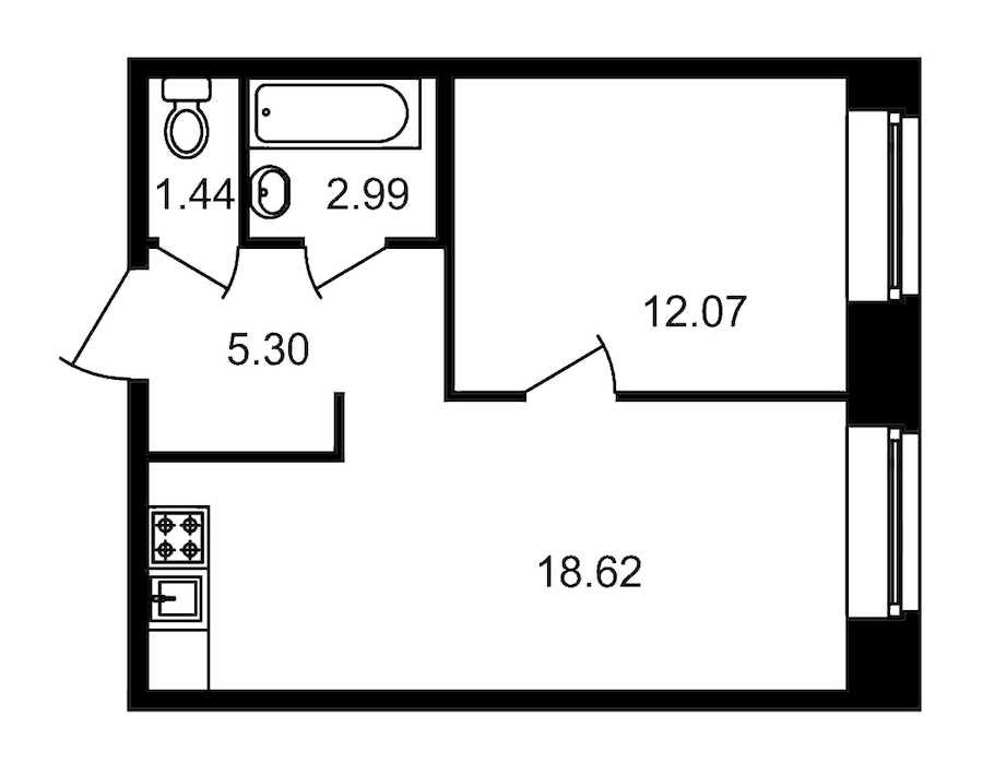 Однокомнатная квартира в ЦДС: площадь 40.42 м2 , этаж: 2 – купить в Санкт-Петербурге