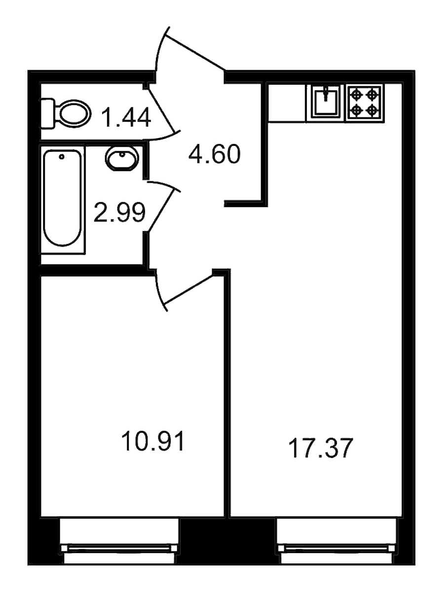 Однокомнатная квартира в : площадь 37.31 м2 , этаж: 3 – купить в Санкт-Петербурге