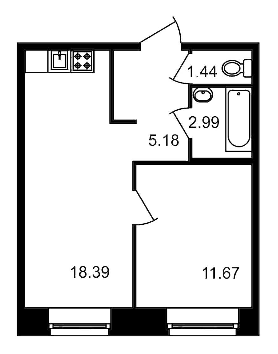 Однокомнатная квартира в : площадь 39.67 м2 , этаж: 4 – купить в Санкт-Петербурге