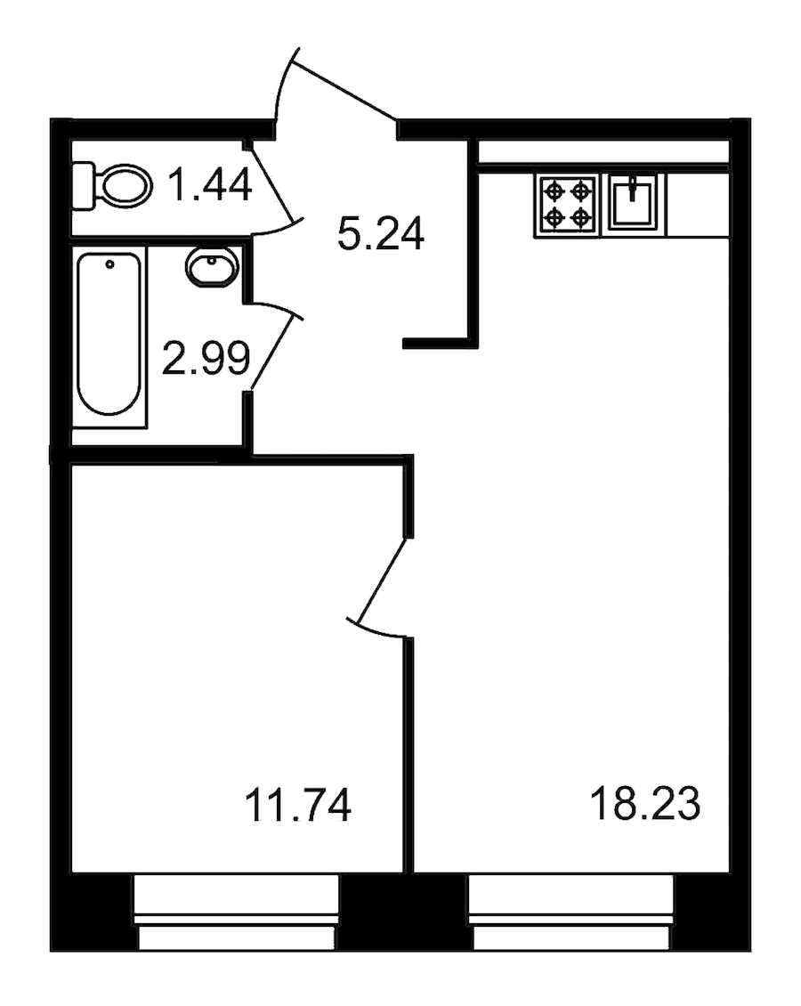 Однокомнатная квартира в : площадь 39.64 м2 , этаж: 3 – купить в Санкт-Петербурге