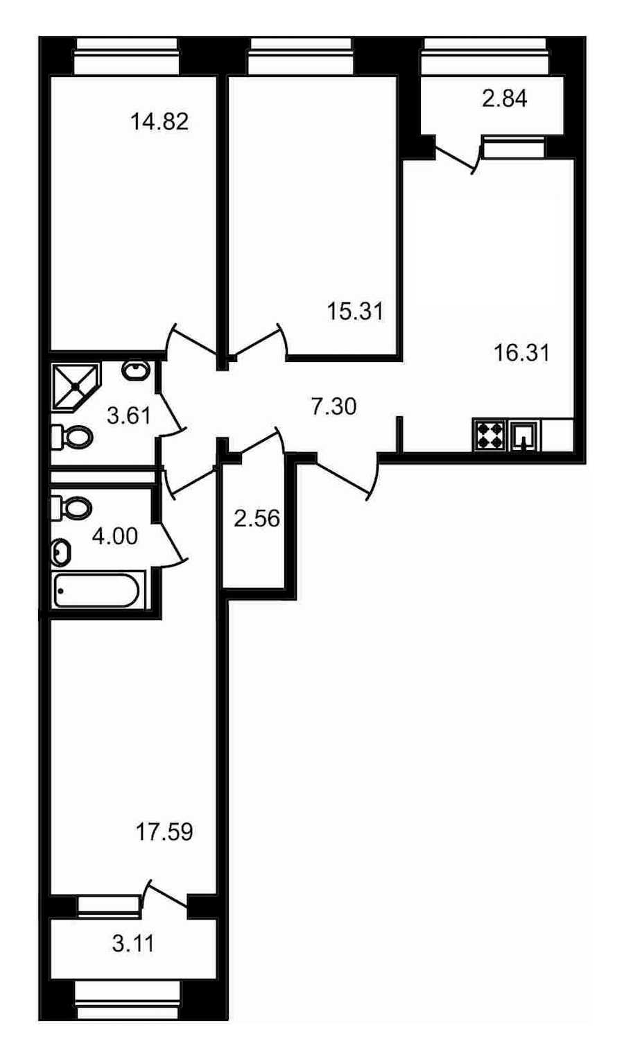 Трехкомнатная квартира в : площадь 87.45 м2 , этаж: 3 – купить в Санкт-Петербурге