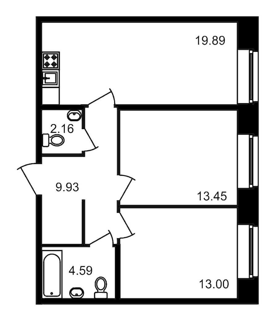 Двухкомнатная квартира в : площадь 63.02 м2 , этаж: 1 – купить в Санкт-Петербурге