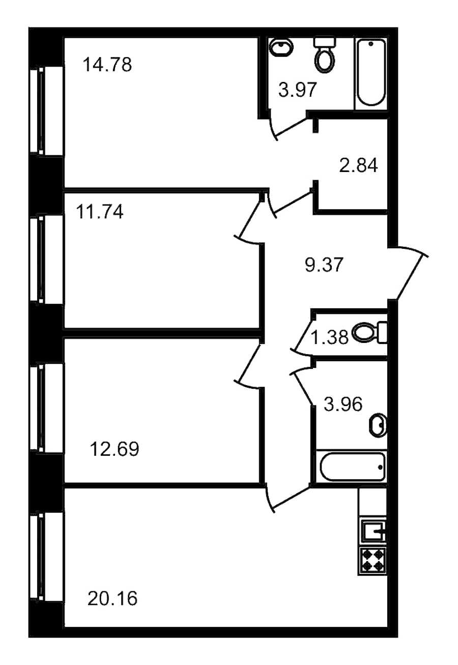 Трехкомнатная квартира в : площадь 80.89 м2 , этаж: 1 – купить в Санкт-Петербурге