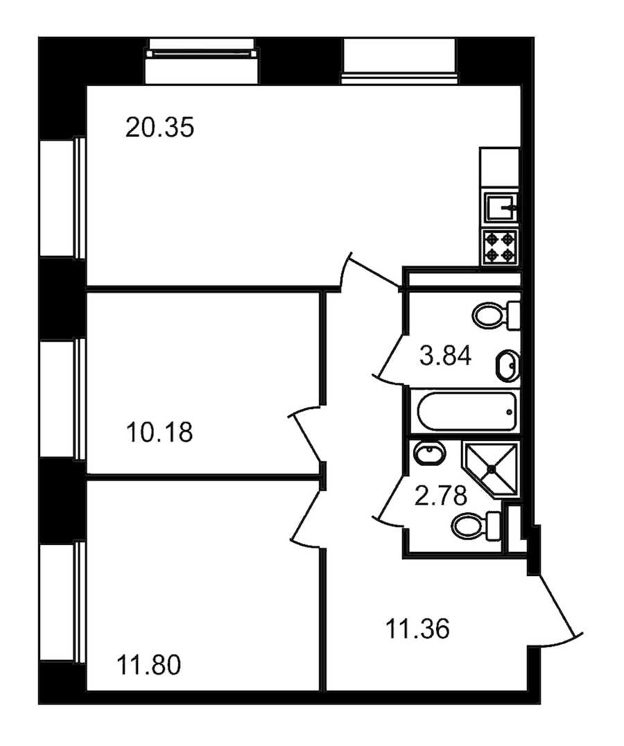 Двухкомнатная квартира в : площадь 60.31 м2 , этаж: 1 – купить в Санкт-Петербурге