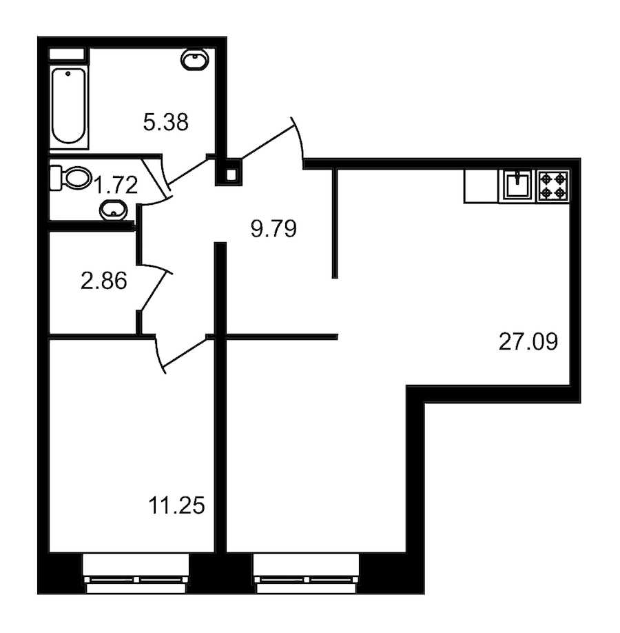Однокомнатная квартира в : площадь 58.09 м2 , этаж: 1 – купить в Санкт-Петербурге