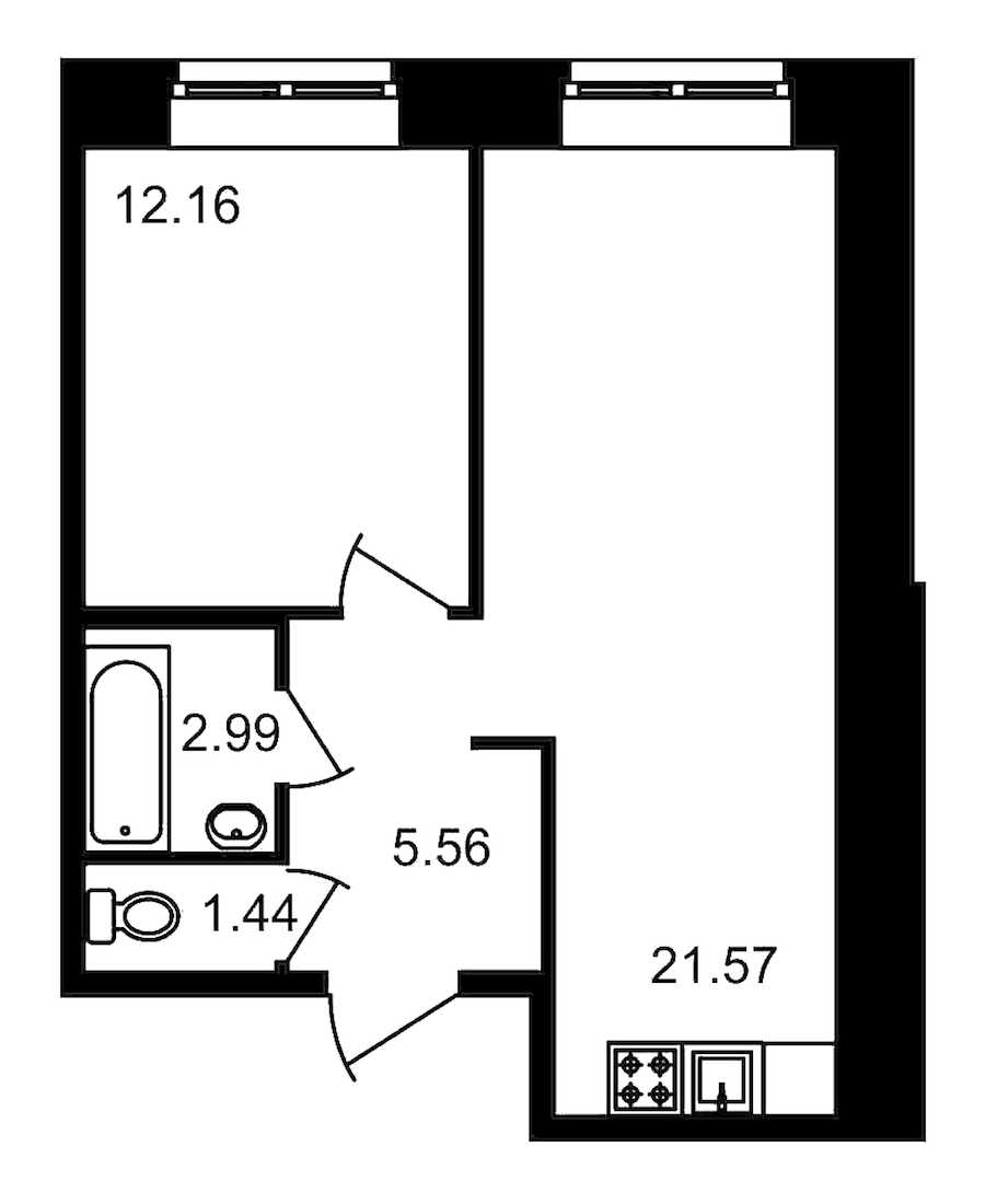 Однокомнатная квартира в : площадь 43.72 м2 , этаж: 1 – купить в Санкт-Петербурге