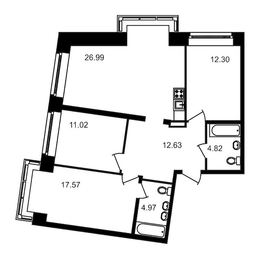 Трехкомнатная квартира в : площадь 90.3 м2 , этаж: 2 – купить в Санкт-Петербурге