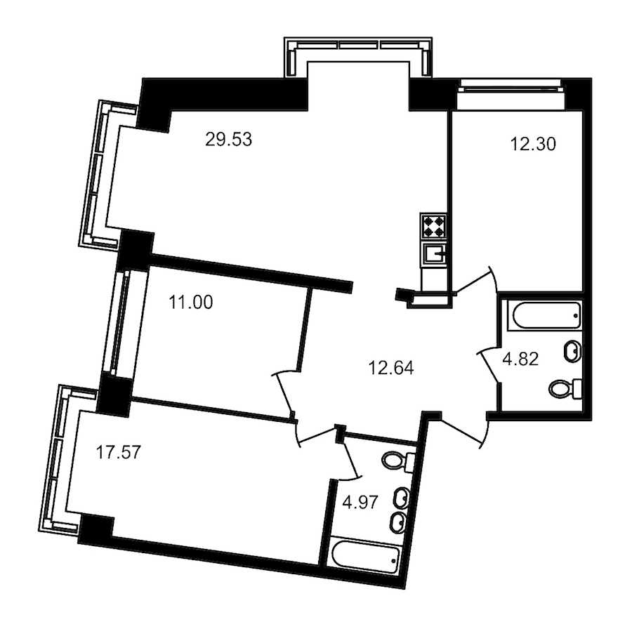 Трехкомнатная квартира в : площадь 92.83 м2 , этаж: 3 – купить в Санкт-Петербурге