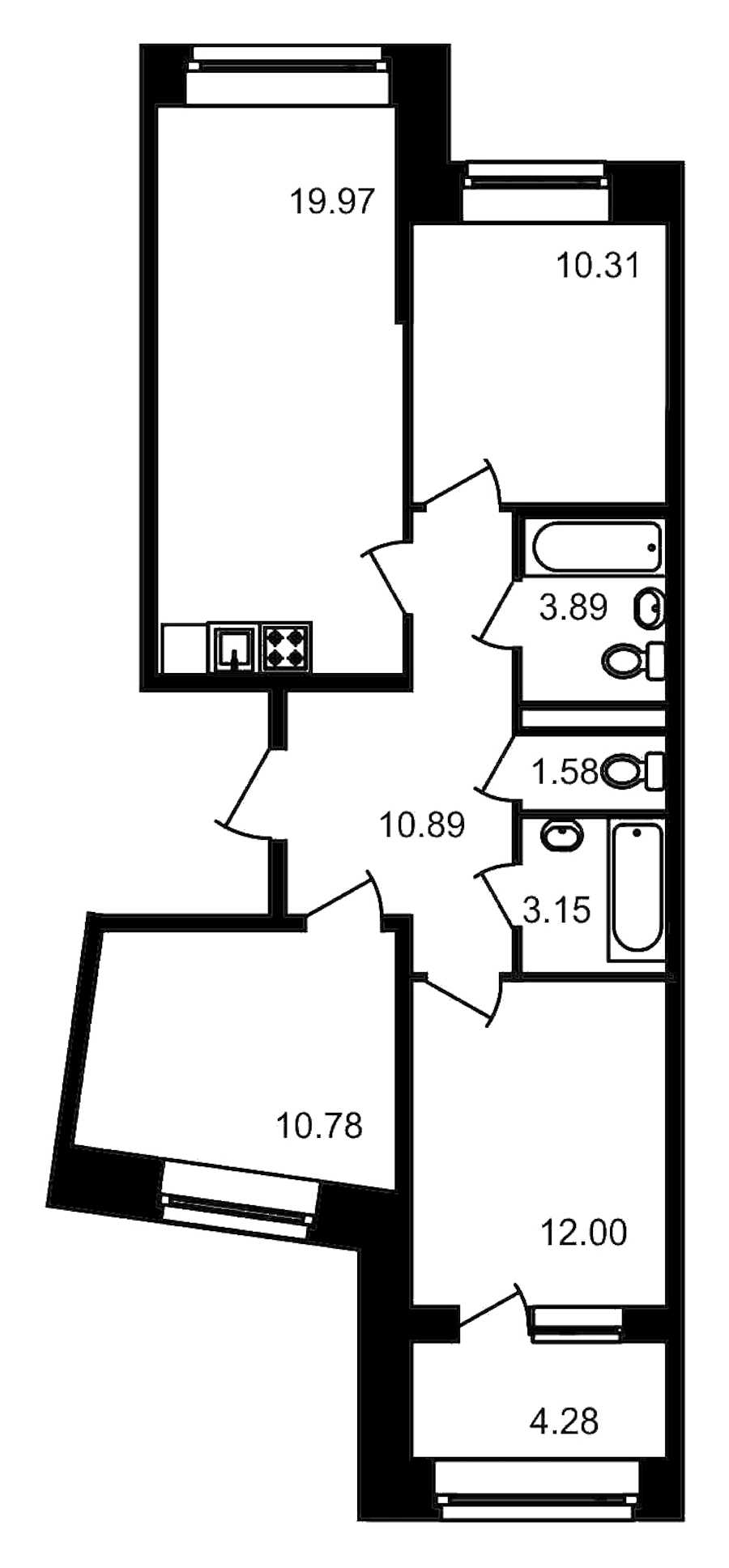 Трехкомнатная квартира в ЦДС: площадь 76.85 м2 , этаж: 4 – купить в Санкт-Петербурге