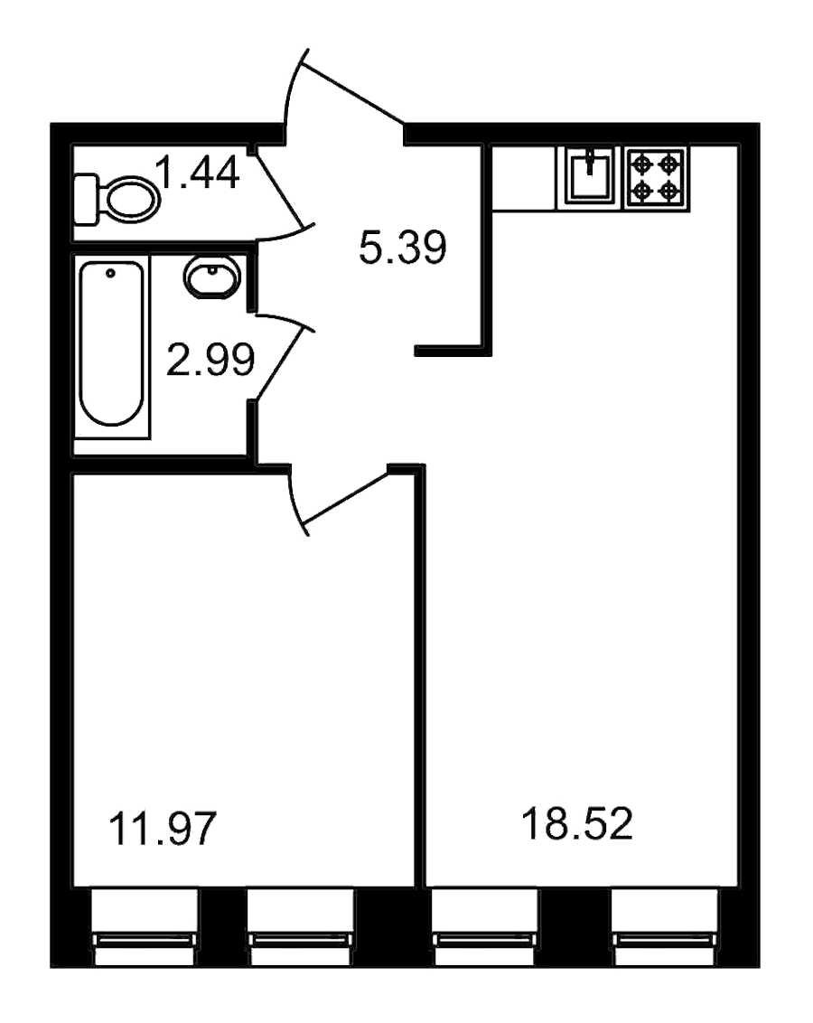 Однокомнатная квартира в : площадь 40.31 м2 , этаж: 1 – купить в Санкт-Петербурге
