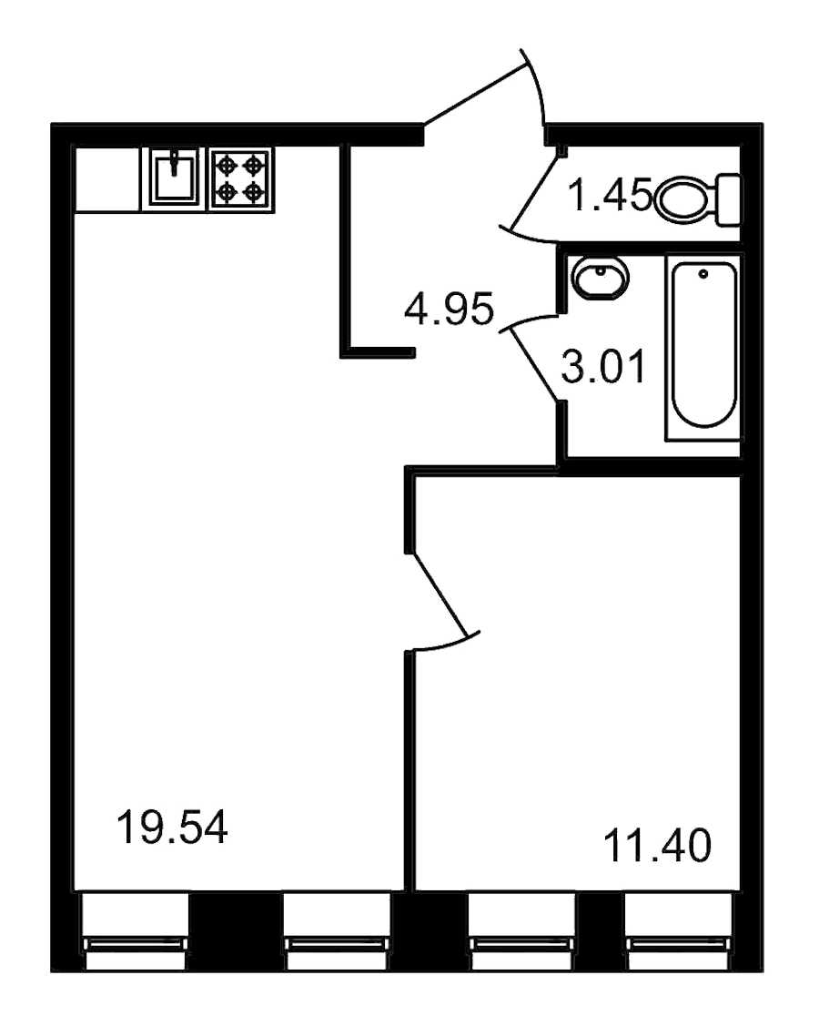 Однокомнатная квартира в : площадь 40.35 м2 , этаж: 1 – купить в Санкт-Петербурге