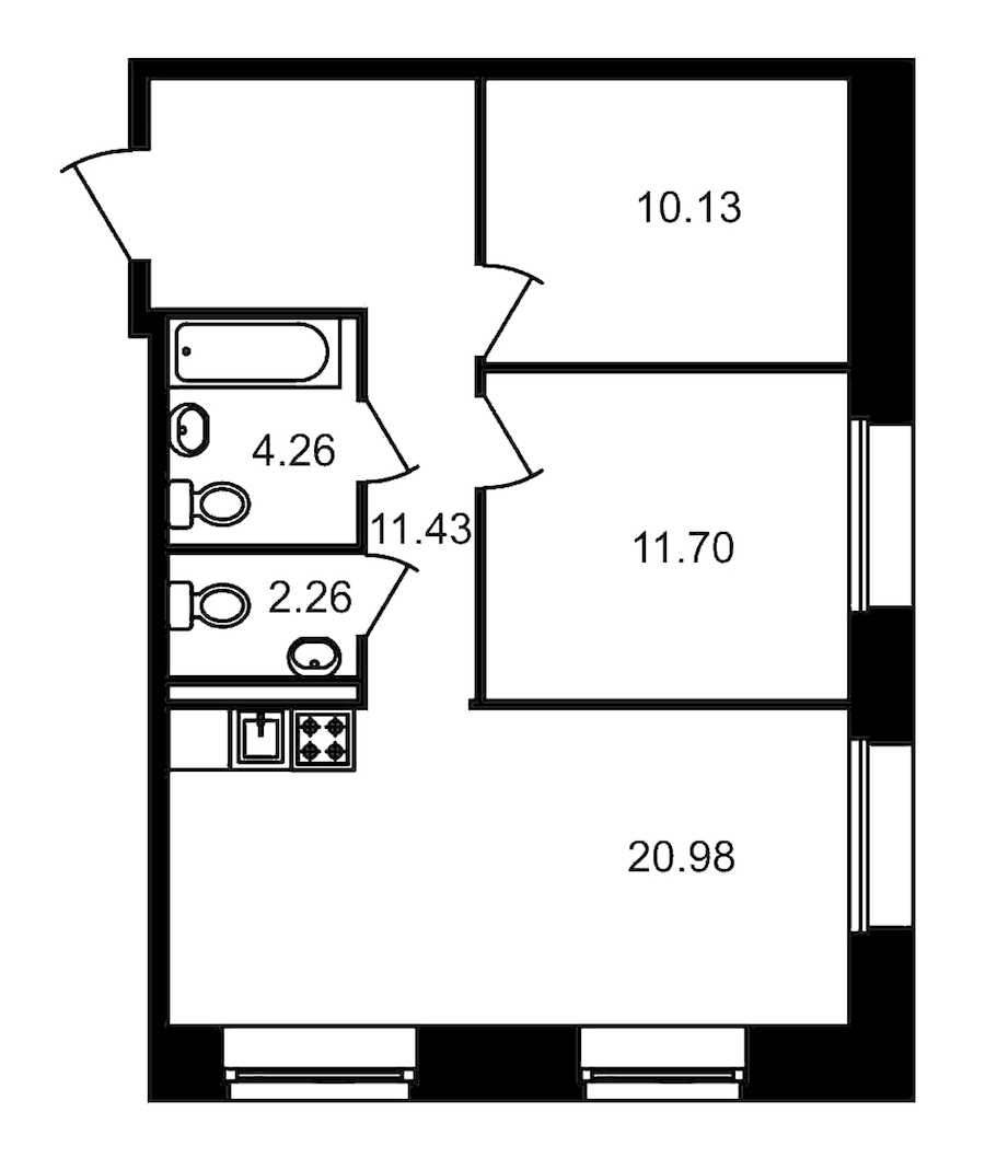 Двухкомнатная квартира в : площадь 60.76 м2 , этаж: 1 – купить в Санкт-Петербурге