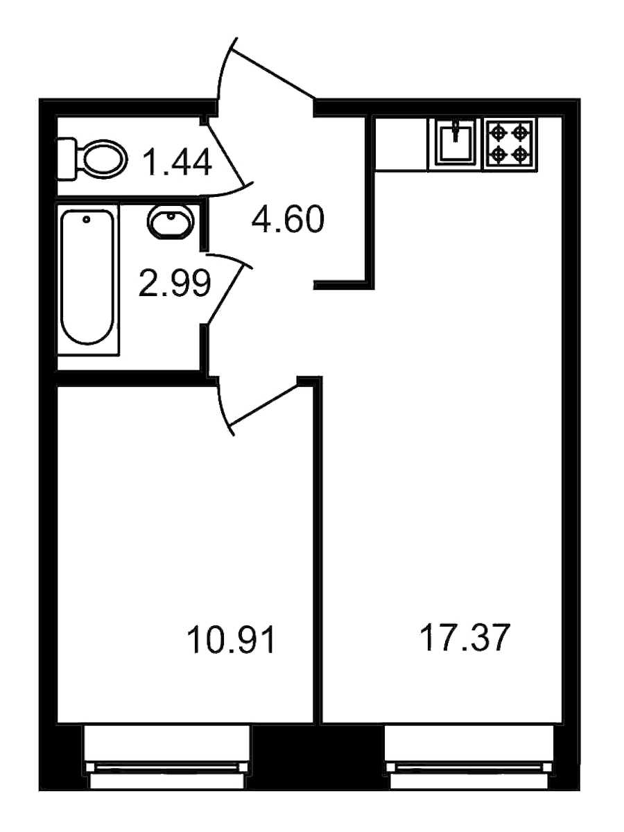 Однокомнатная квартира в : площадь 37.31 м2 , этаж: 1 – купить в Санкт-Петербурге