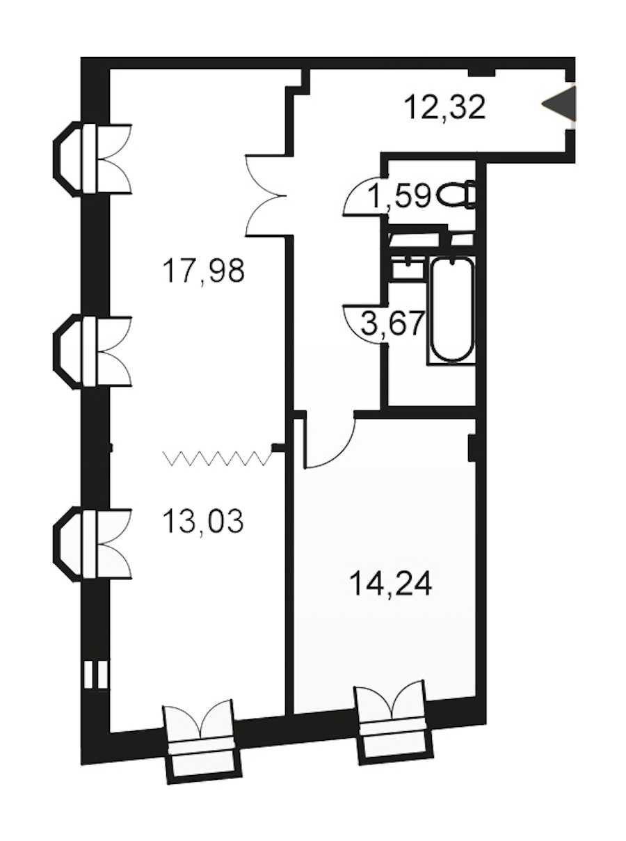 Двухкомнатная квартира в : площадь 63.4 м2 , этаж: 6 – купить в Санкт-Петербурге