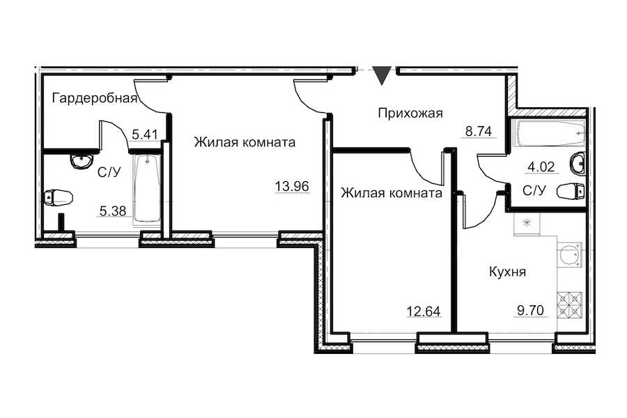 Двухкомнатная квартира в : площадь 59.85 м2 , этаж: 2 – купить в Санкт-Петербурге