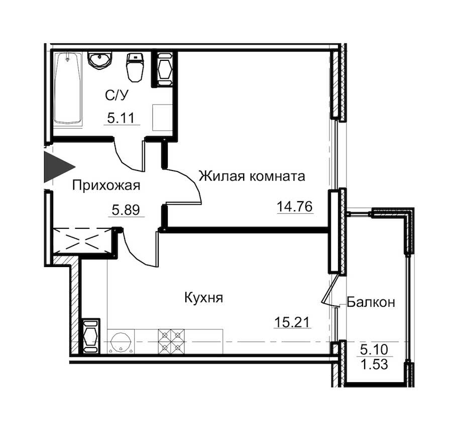 Однокомнатная квартира в Аквилон-Инвест: площадь 42.5 м2 , этаж: 11 – купить в Санкт-Петербурге