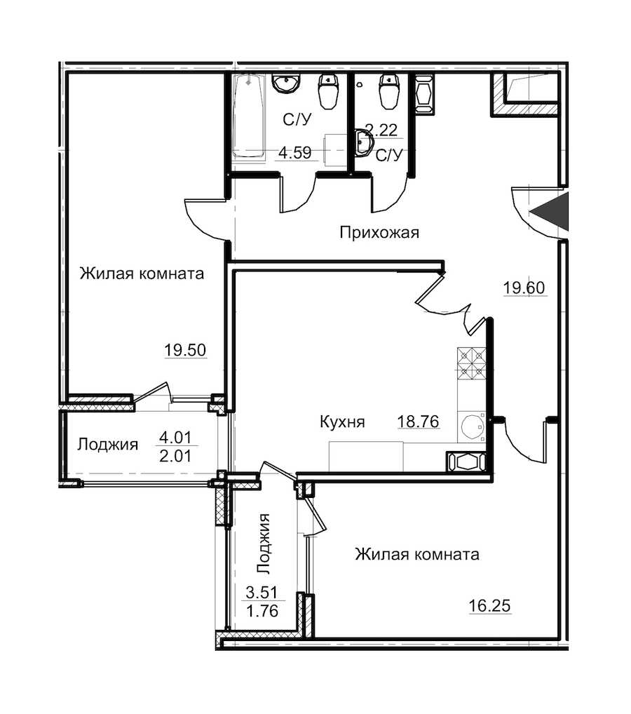 Двухкомнатная квартира в Аквилон-Инвест: площадь 84.69 м2 , этаж: 9 – купить в Санкт-Петербурге