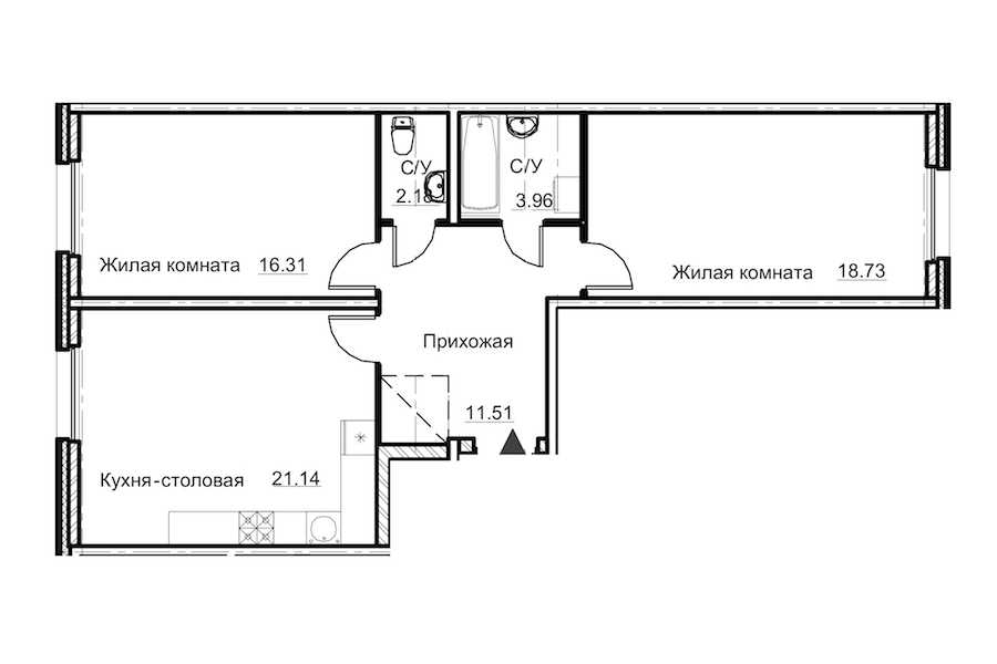 Двухкомнатная квартира в Аквилон-Инвест: площадь 73.83 м2 , этаж: 2 – купить в Санкт-Петербурге