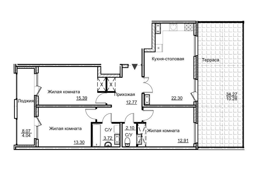 Трехкомнатная квартира в : площадь 96.81 м2 , этаж: 13 – купить в Санкт-Петербурге