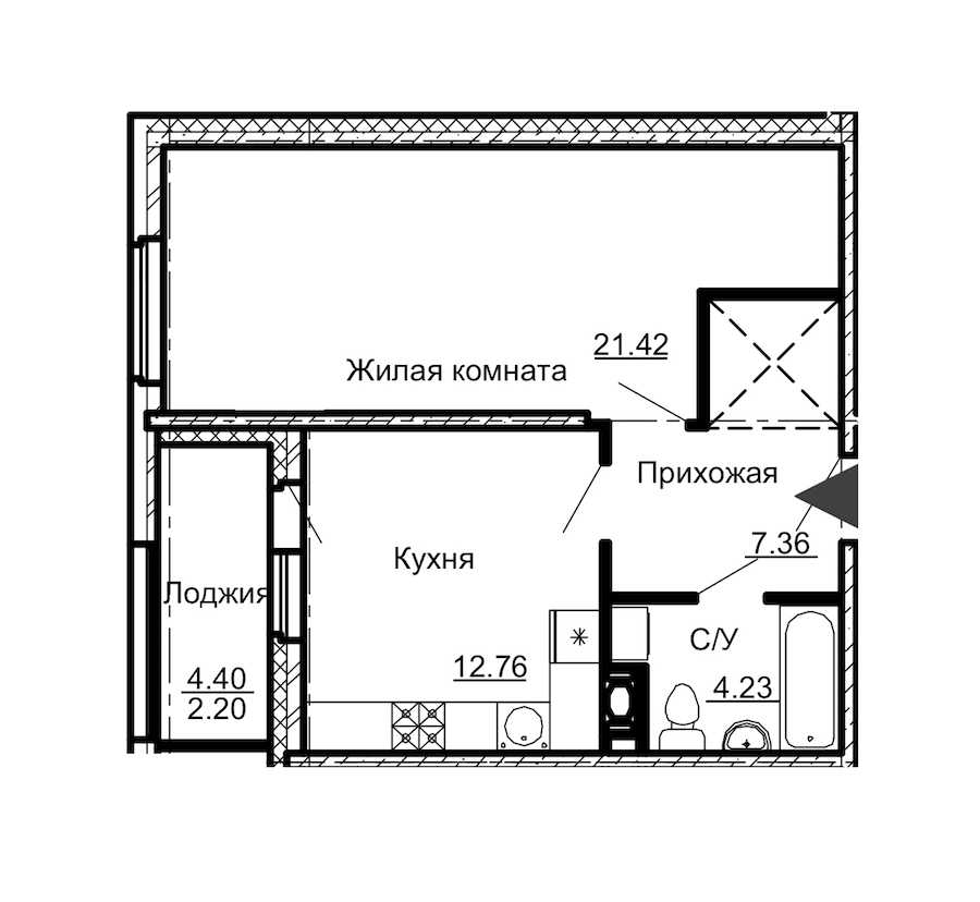 Однокомнатная квартира в : площадь 47.97 м2 , этаж: 11 – купить в Санкт-Петербурге