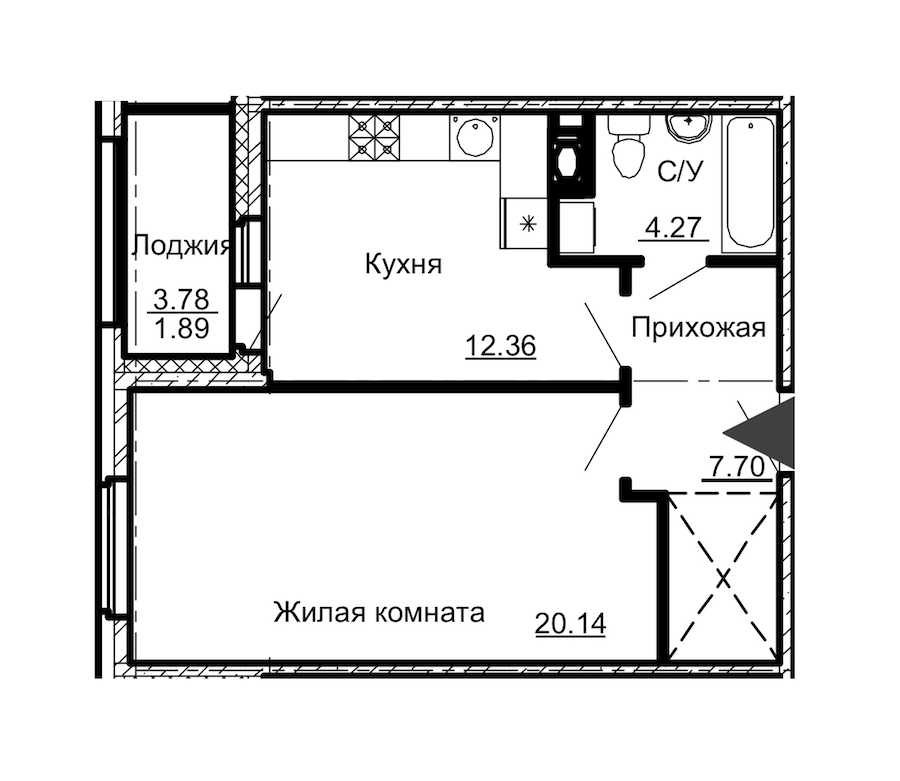 Однокомнатная квартира в : площадь 46.36 м2 , этаж: 13 – купить в Санкт-Петербурге