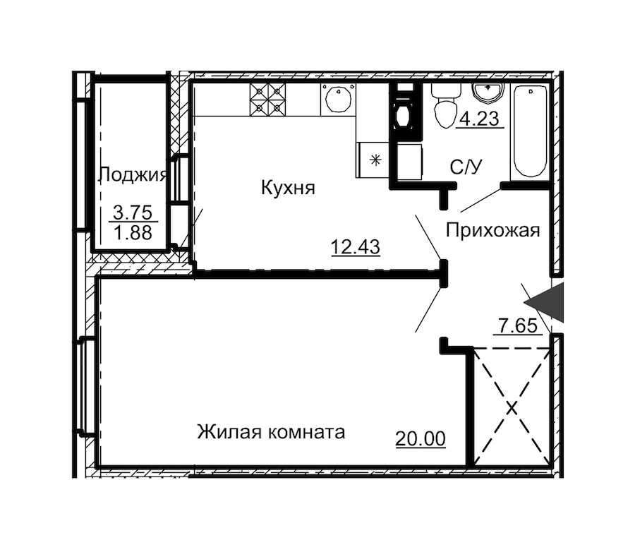 Однокомнатная квартира в : площадь 46.19 м2 , этаж: 11 – купить в Санкт-Петербурге