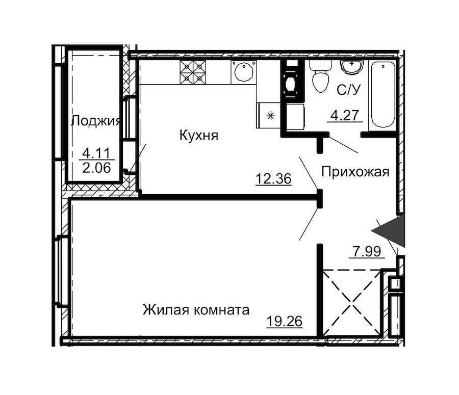 Однокомнатная квартира в : площадь 45.63 м2 , этаж: 14 – купить в Санкт-Петербурге